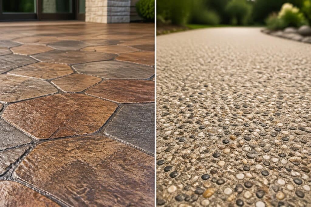 découvrez un comparatif détaillé entre le béton imprimé et le béton désactivé pour choisir la meilleure option esthétique et durable pour vos sols extérieurs.