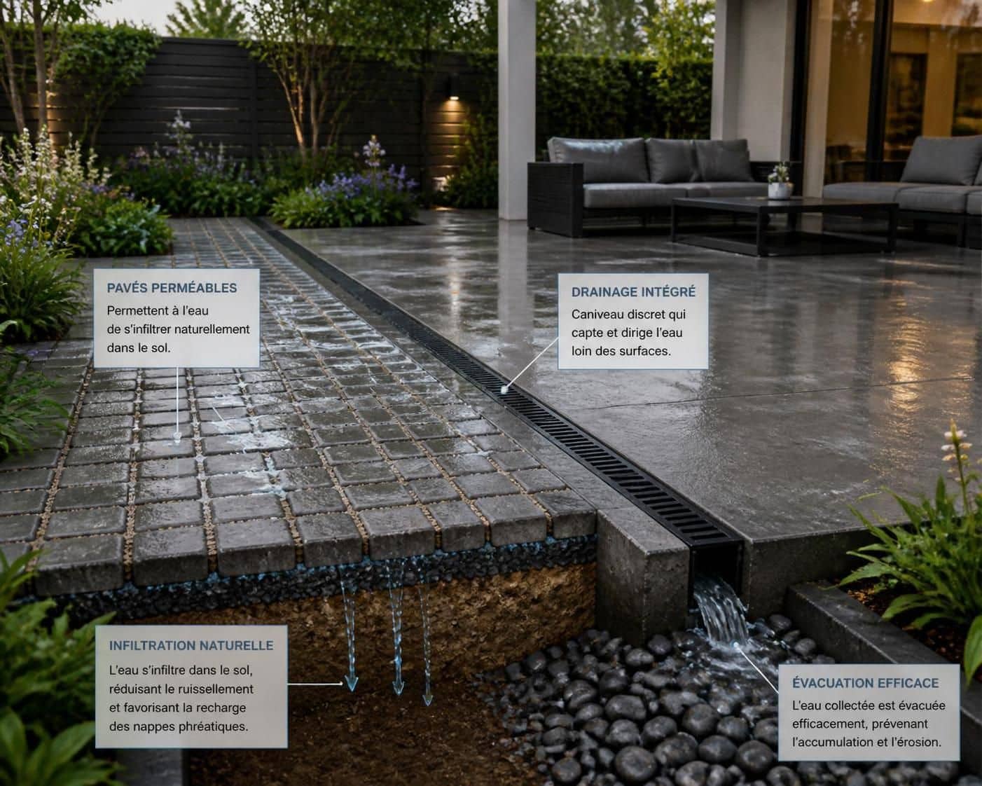 découvrez l'importance de l'aménagement extérieur et du drainage, souvent négligés, pour protéger votre maison et améliorer votre jardin.