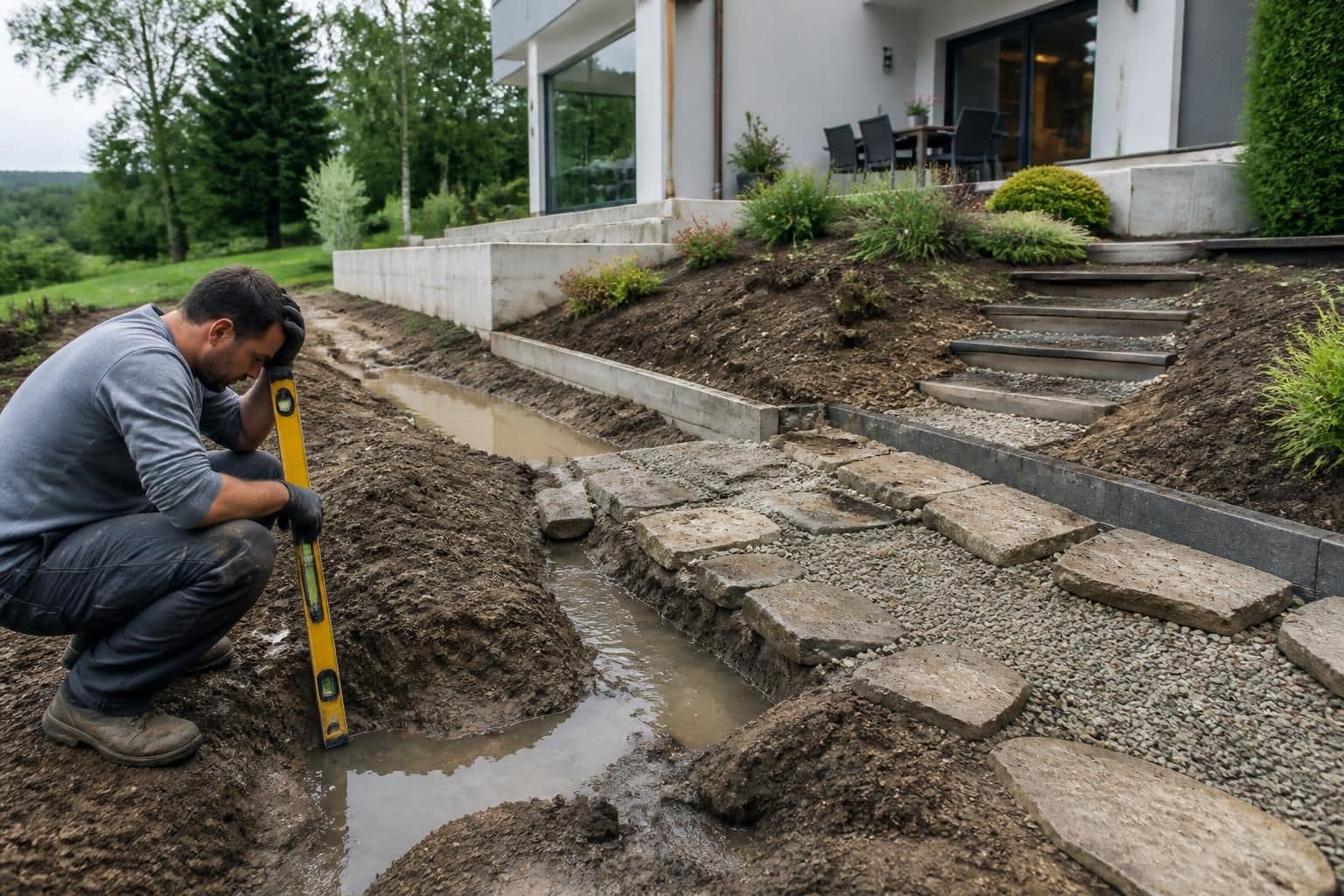 découvrez les erreurs courantes liées aux niveaux et aux pentes dans les travaux extérieurs de votre maison, et apprenez comment les éviter pour garantir une construction durable et sûre.