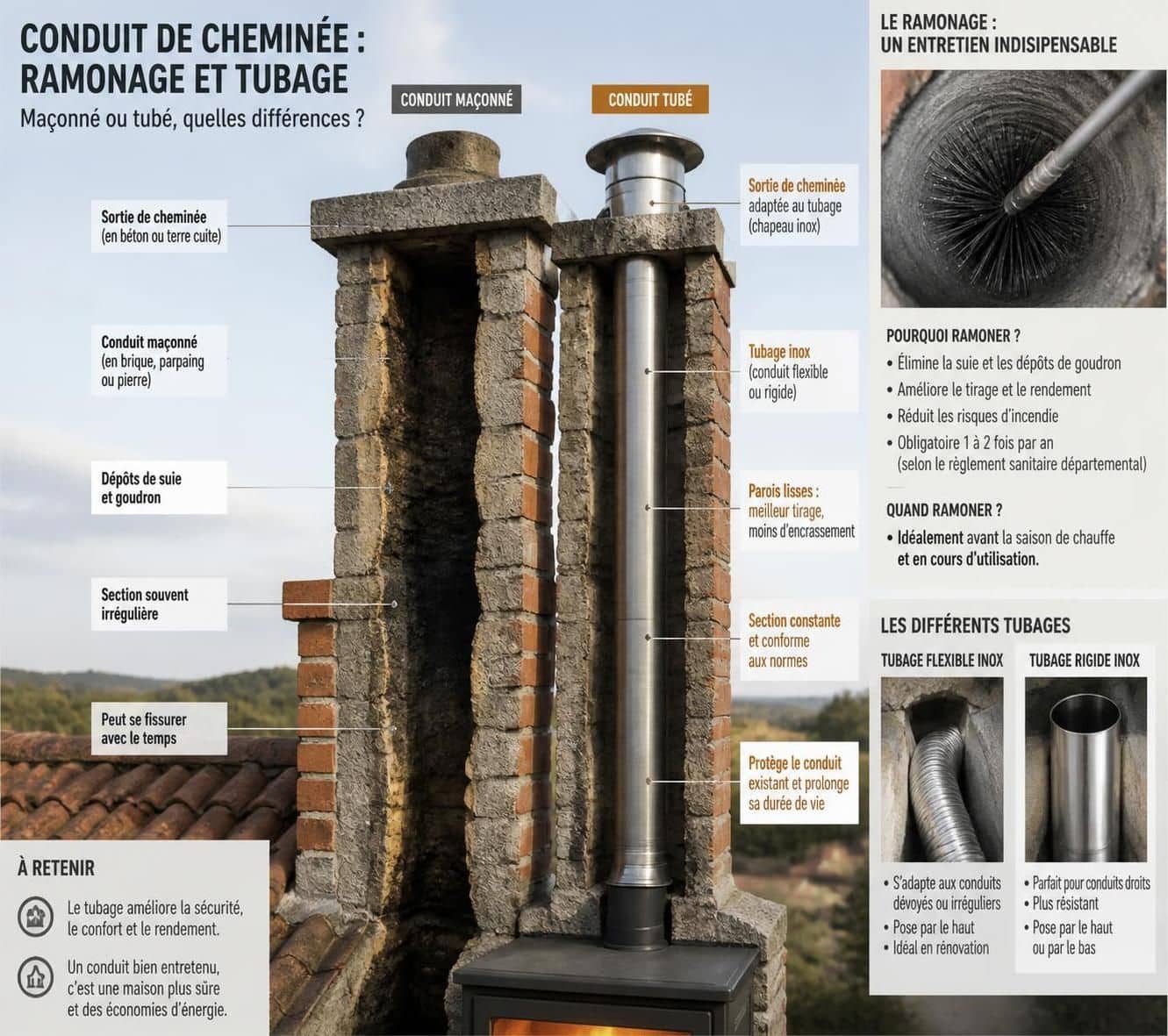 découvrez les différences entre le ramonage et le tubage, ainsi que la fréquence recommandée pour assurer la sécurité et l'efficacité de vos installations de chauffage.