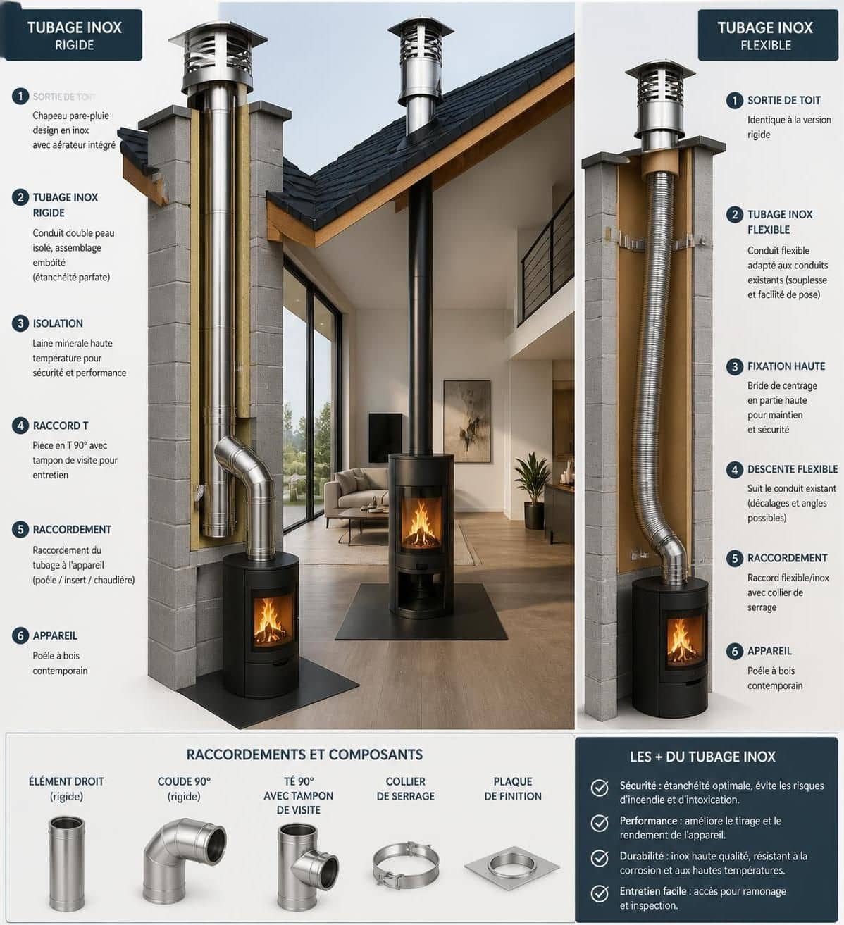 découvrez notre comparatif détaillé entre le tubage cheminée inox et flexible pour choisir la solution la plus adaptée à vos besoins en matière de sécurité, durabilité et performance.