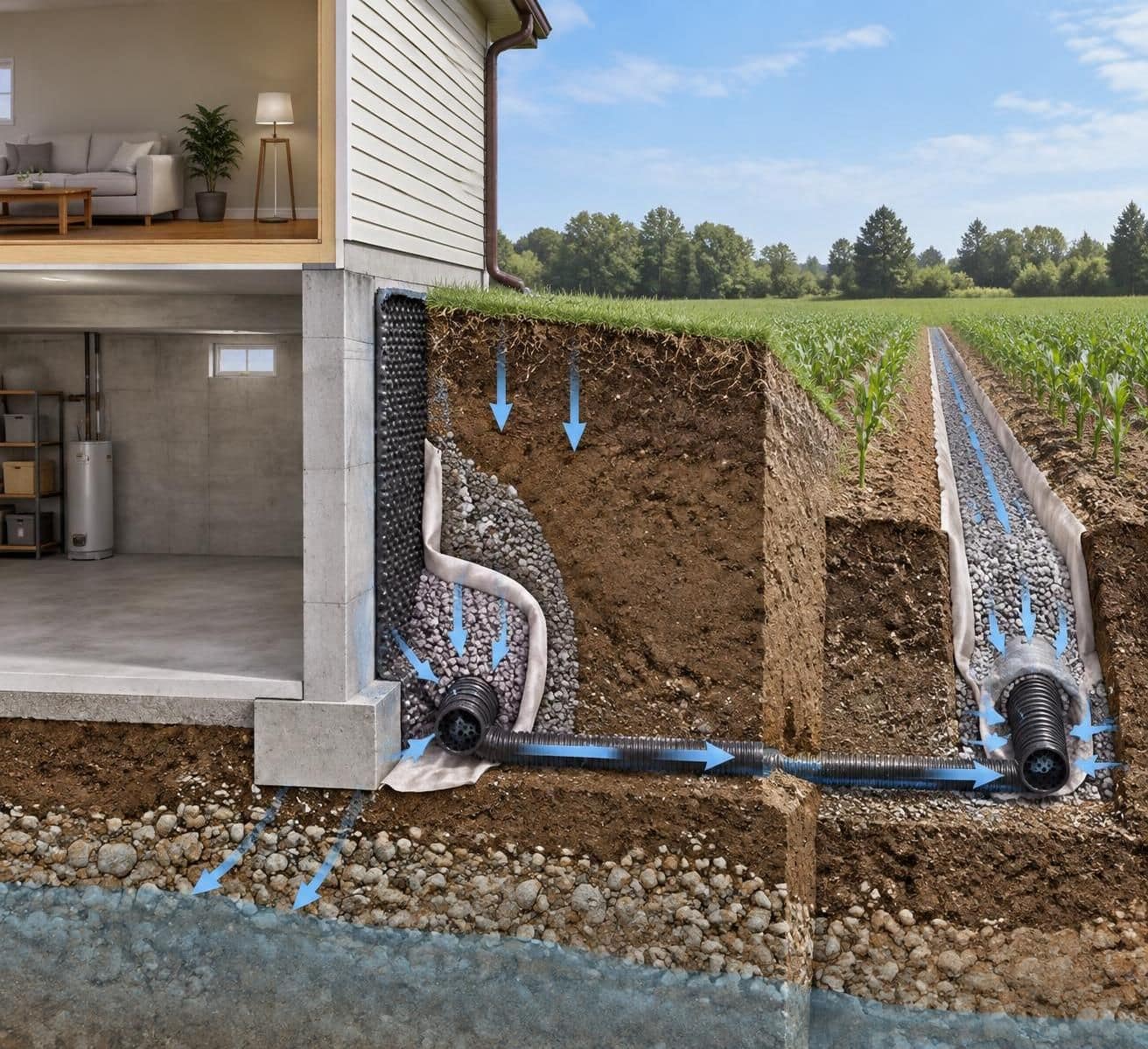 drain fran&ccedil;ais ou drain agricole : d&eacute;couvrez leurs diff&eacute;rences, leurs avantages et le syst&egrave;me le mieux adapt&eacute; pour prot&eacute;ger votre cave contre l&rsquo;humidit&eacute;.